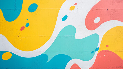 Vibrant Graffiti: An abstract mural with bright hues brings life to a urban landscape, with fluid forms that splash across the textured surface.