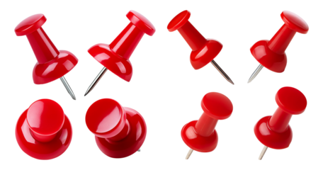 Group of Bright Red Thumbtacks on a White Background, isolated on transparent background
