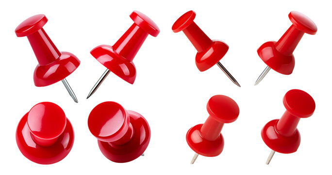 Group of Bright Red Thumbtacks on a White Background, isolated on transparent background