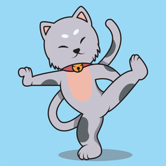Vector cartoon icon of cute cat standing
