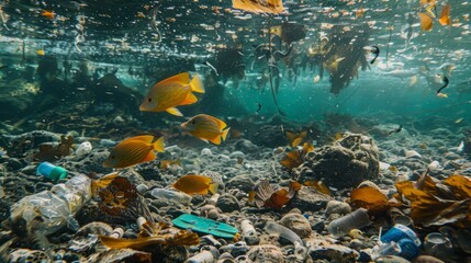 Garbage at the bottom of the sea under water