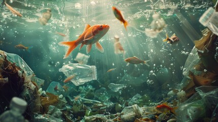 Garbage at the bottom of the sea under water