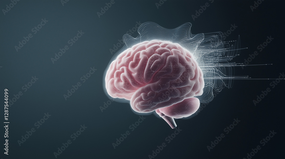 Poster mind unveiled: this image shows a vibrant representation of the human brain, with a focus on its int