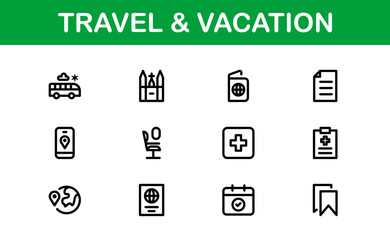 Vacation and Travel Icon Collection. High-Quality Icons for Trip Planning, Exploration, and Travel Experiences