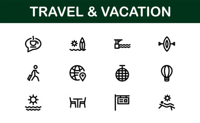 Vacation and Travel Icon Collection. High-Quality Icons for Trip Planning, Exploration, and Travel Experiences
