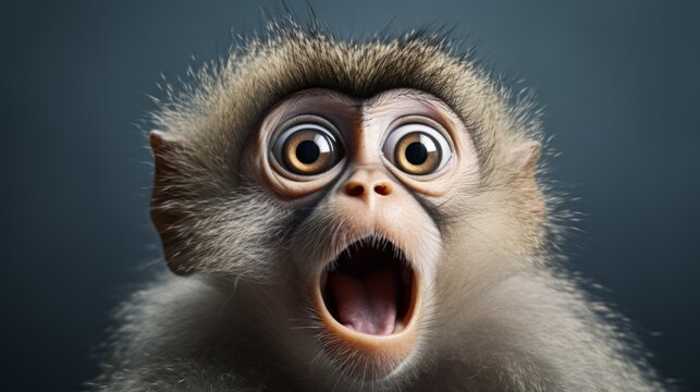 A very surprised monkey with wide open eyes and mouth	
