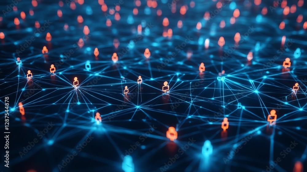 Poster abstract tech illustration of people linked in a network