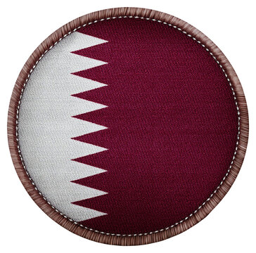 Circular Maroon and White Qatar Flag Patch on Transparent Background