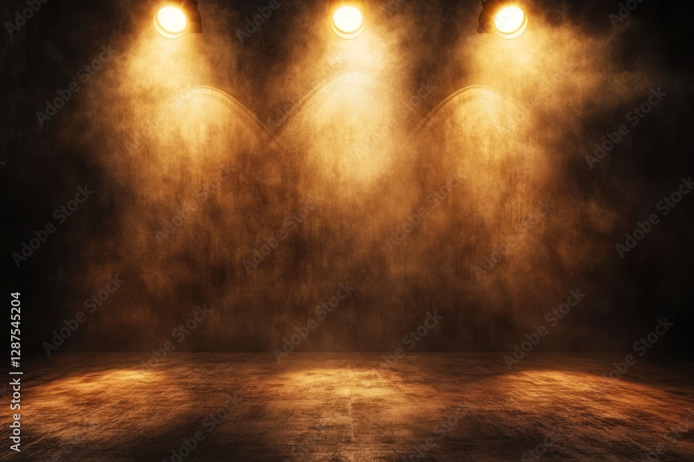 Poster dramatic stage lighting with fog creating an atmospheric scene for performances