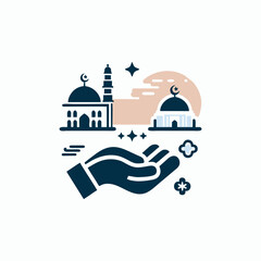 Hand holding two mosques and a star.