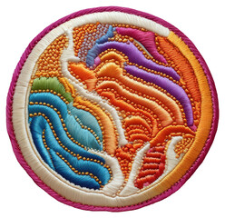 Colorful Abstract Embroidery Patch with Intricate Wave Pattern