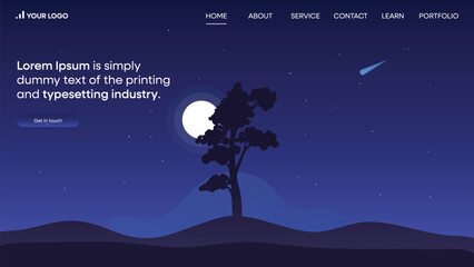 Web background illustration design with beautiful night  and beautiful scenery with stars