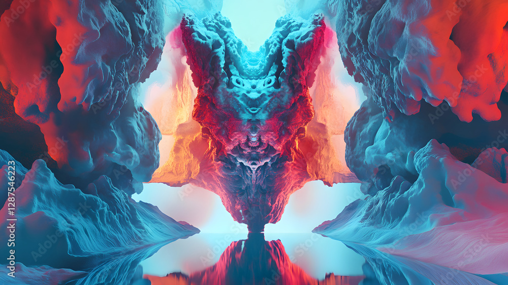 Poster digital painting of colorful abstract shapes and patterns in vibrant hues