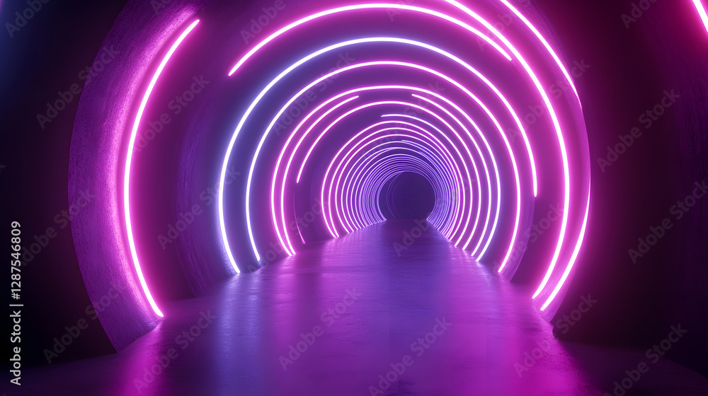 Poster a vibrant tunnel illuminated with colorful neon lights creating an immersive visual experience
