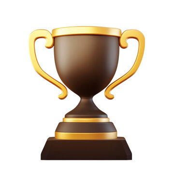 Thophy champion cup with gold and bronze color on transparent background