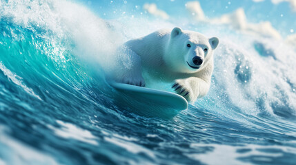 サーフィンをするシロクマのデジタル素材