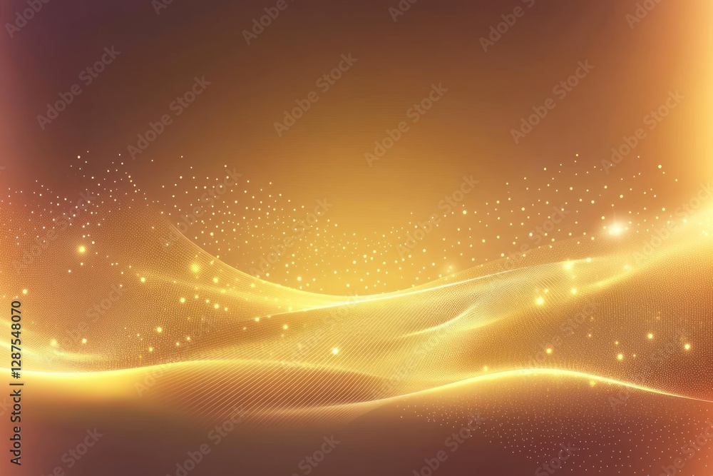 Poster abstract golden wave pattern with sparkling lights and soft gradients in background