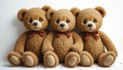 Obraz premium Three Cute Teddy Bears Sitting Together with Brown Bow Ties