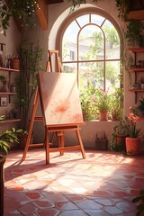 Unfinished artwork on indoor easel