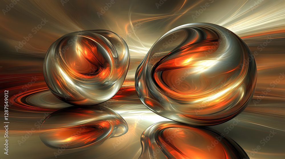 Poster computer generated image of a 3d sphere in a digital environment with abstract patterns and colors