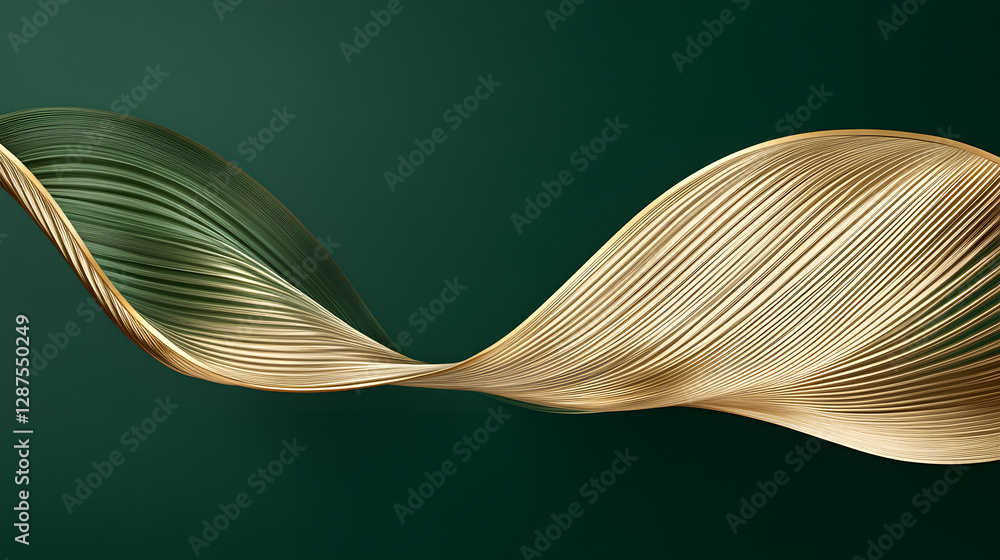 Poster gold wave pattern on a green background creating an abstract artistic design