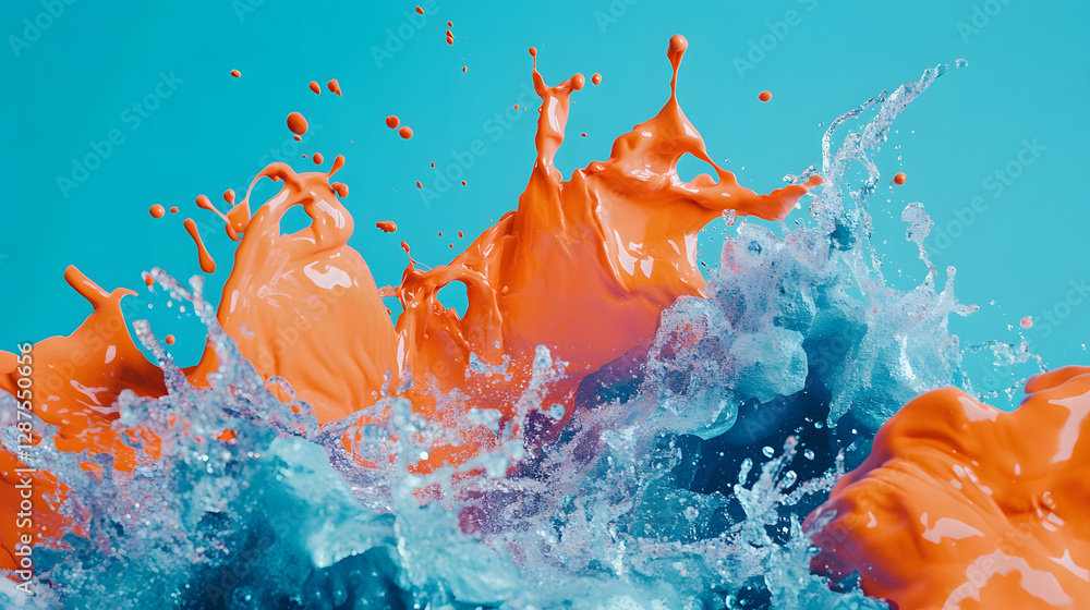 Aufkleber vibrant splash of orange and blue water creating dynamic patterns and textures in a fluid motion