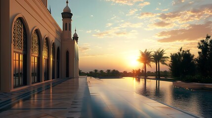 beautiful view of mosque, Silent Prayers in the Morning Light