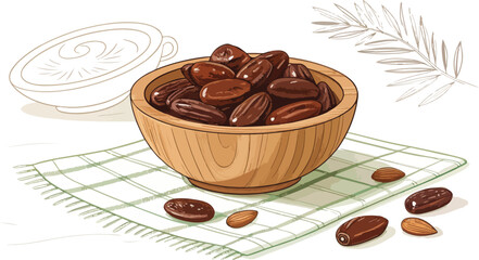 Dates in wooden bowl in kitchen illustration vector design