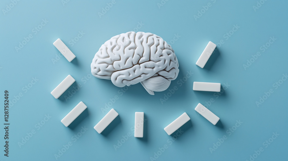 Poster mind's clock: a stylized representation of the human brain surrounded by clock hands, symbolizing ti
