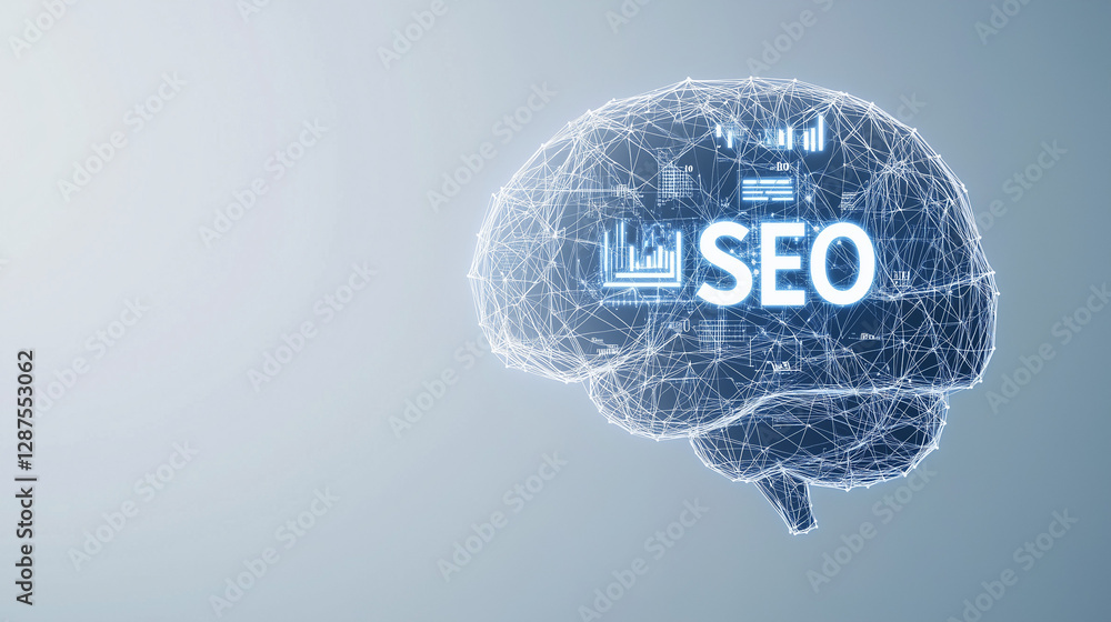 Aufkleber seo brain: digital visualization of a brain illuminated with the letters 