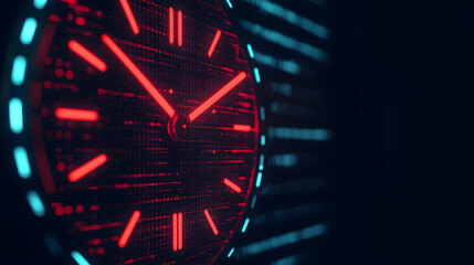 Red and Blue Digital Clock Display with Modern Aesthetic and Futuristic Design