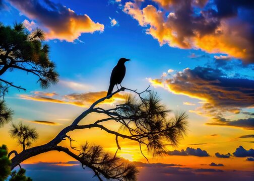 Bird Silhouette on Tall Tree, William Heise Campground, Blue Sky