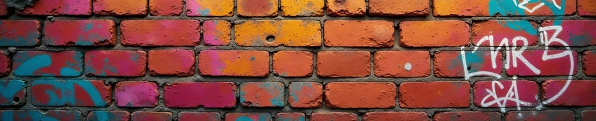 Vintage brick wall covered in graffiti and dirt, grime, old, vandalism