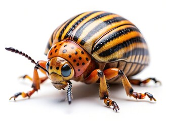 Fototapeta premium Colorado Potato Beetle Pest Insect Close-up Isolated on White Background Stock Photo