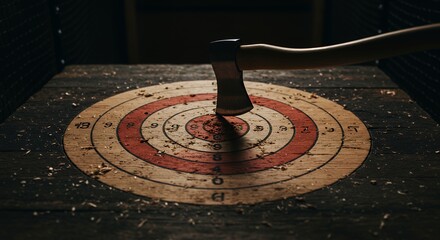 Axe Hitting Target with a Wood Handle and Rustic Texture