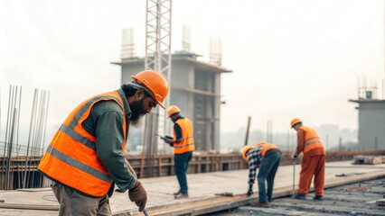 Indian Laborers Working at a Building Site
