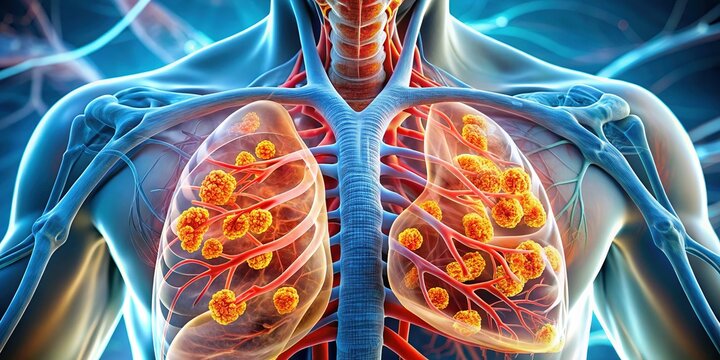 Constricted Bronchial Tubes: Asthma Attack, Chest Pain, Respiratory Distress, Bronchospasm Illustration