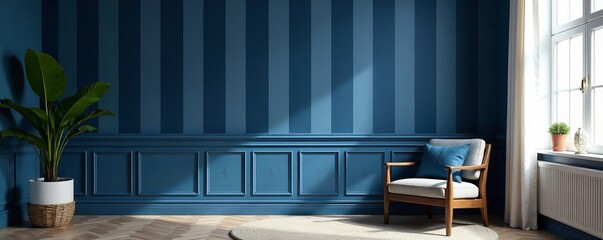 Traditional navy blue striped wallpaper for timeless home interiors, wall, repeat, vintage