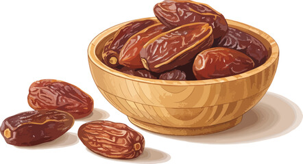 Dates in bowl in white background Illustration vector design