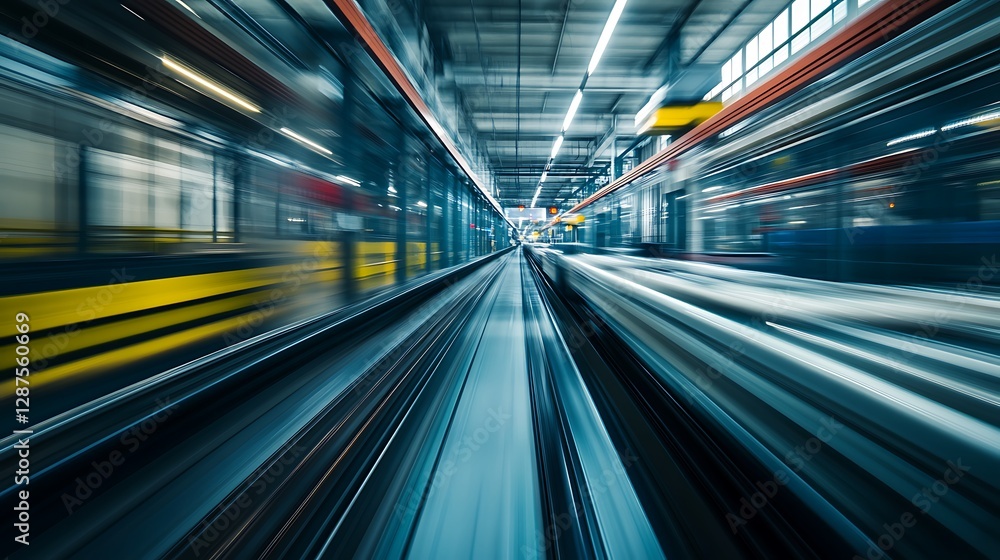 Poster speeding train motion blur captures rapid transit and futuristic design