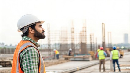 Obraz premium Indian Civil Engineer Supervising Construction Site Work 