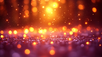 Abstract Golden Bokeh Lights Shimmering Above a Shiny Surface