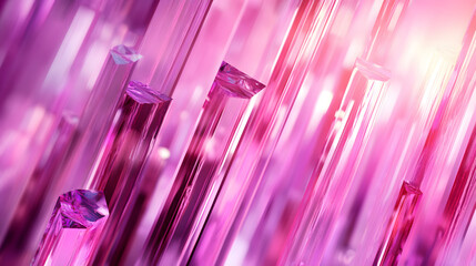 Pink background with various crystals sparkling in natural light