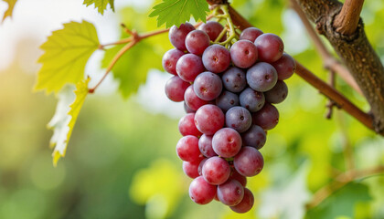 Naklejka premium Vibrant grape bunch hanging on vine, nature's delicious harvest