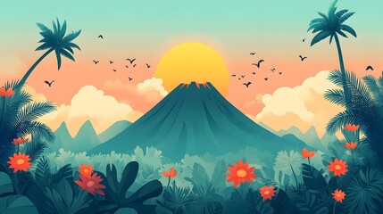 The peaceful morning scenery of the volcanic crater