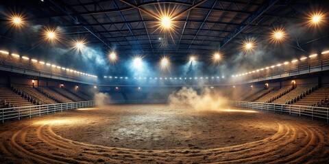 Empty Rodeo Arena at Night: Smoke, Lights, and Dust
