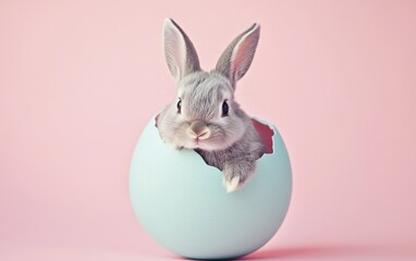 Obraz premium Easter rabbit sitting inside a giant pastel egg shell