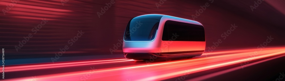 Poster a futuristic train glides through a vibrant tunnel, illuminated by dynamic red and blue lights, crea