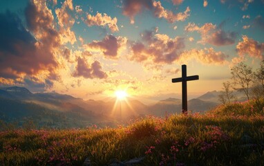 Easter Sunday theme with a cross and bright sunrise