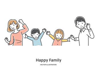 ジャンプして喜びを表現する家族4人